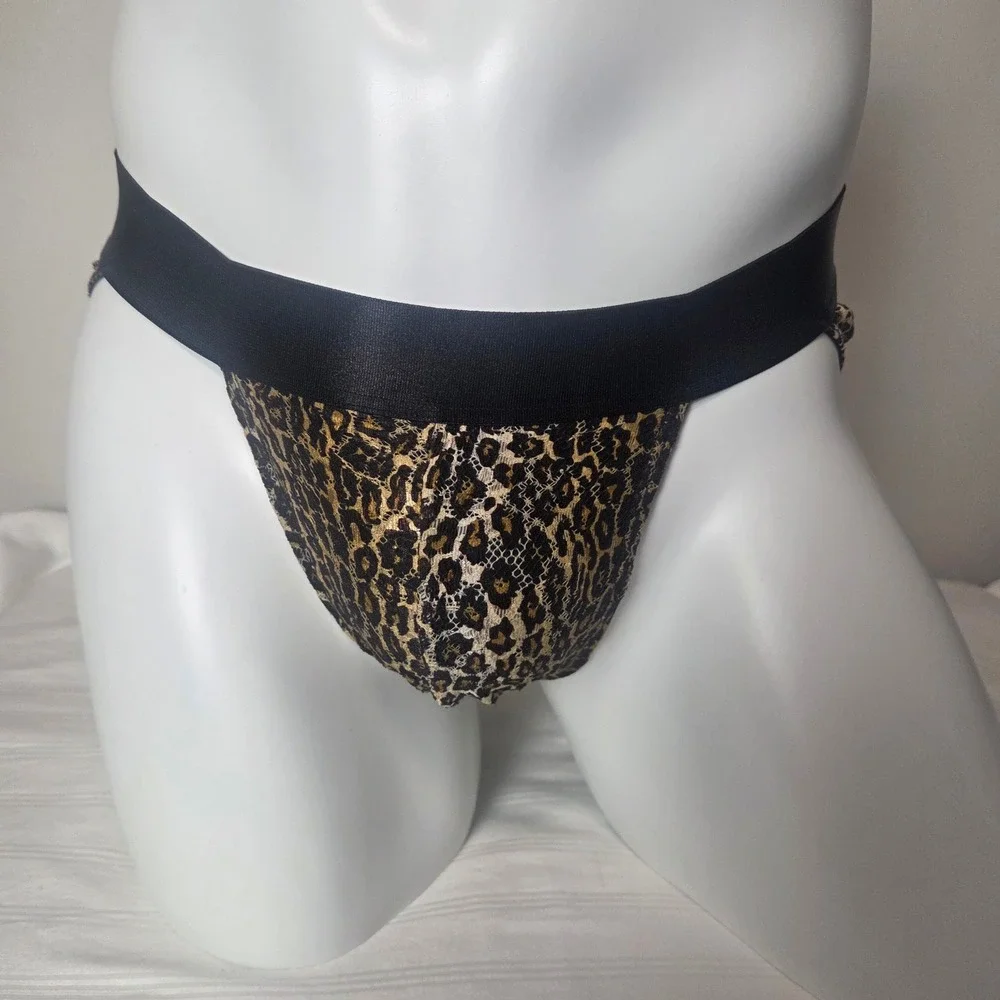 Cosabella Mens Leopard Print Lace Brief Black Elastic Waistband Animal Pattern
